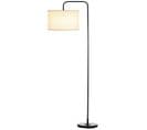 Lampadaire Design Néo-rétro 163h Cm Abat-jour Aspect Lin Blanc Acier Noir