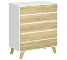 Commode Scandinave Sur Pieds 6 Tiroirs Blanc Aspect Chêne Clair