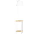 Lampadaire Étagères Design Bambou Verni Métal Tissu Blanc