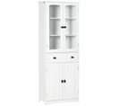 Buffet Haut 4 Portes 3 Étagères Tiroir Verre Trempé Mdf Blanc