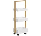 Desserte 3 Compartiments Mdf Blanc Structure Bambou Verni