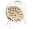 Fauteuil Cocon Oeuf Sur Pied Design Pliable Avec Coussin Beige Blanc