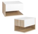 Lot De 2 Tables De Chevet Murales - Tiroir, Étagère - Chêne Clair Blanc