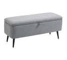 Banc Coffre De Rangement Piètement Acier Noir Tissu Gris