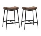 Lot De 2 Tabourets De Bar Vintage Acier Noir Assise Incurvée Marron Vieilli