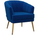 Fauteuil Design Coquillage Piètement Doré Effilé Velours Bleu Roi