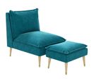 Fauteuil Avec Repose-pied Style Scandinave Velours Turquoise