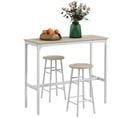 Ensemble table haute et 2 tabourets de bar assortis - Acier Blanc Aspect Bois Blanc