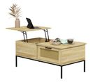 Table Basse Relevable Style Bohème Chic - 2 Tiroirs, Compartiment - Aspect Cannage Rotin Bois Clair