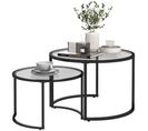 Lot De 2 Tables Basses Gigognes Style Contemporain Acier Noir Verre Trempé