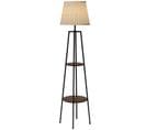 Lampadaire Design Contemporain 2 Étagères 166h Cm Métal Noir Aspect Bois Noyer Tissu Beige