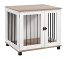 Cage Chien Sur Pied - Porte Verrouillable - Acier Noir Blanc Chêne Clair