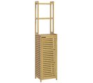 Meuble Colonne Salle De Bain Style Naturel Porte Niche 4 Étagères Bambou