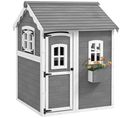 Cabane Enfant De Jardin - Porte, Fenêtres, Jardinière, Plancher - Bois Gris Blanc