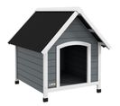 Niche Chien Design Chalet Sur Pied Plastique Noir Bois Blanc Gris