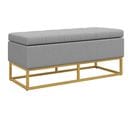 Banc Coffre De Rangement 2 En 1 Acier Doré Tissu