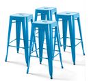 Lot De 4 Tabourets De Bar En Acier Bleu Brillant