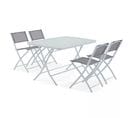 Table De Jardin Et 4 Chaises Pliantes En Acier Et Verre Gris