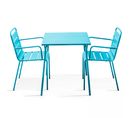 Palavas - Ensemble Table De Jardin Carrée Et 2 Fauteuils Acier Bleu