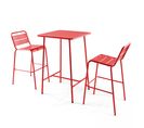 Palavas - Ensemble Table De Bar Et 2 Chaises Hautes En Métal Rouge