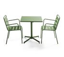 Palavas - Ensemble Table De Jardin Carrée Et 2 Fauteuils Métal Vert Cactus