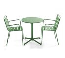 Palavas - Ensemble Table De Jardin Et 2 Fauteuils Métal Vert Cactus