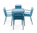 Palavas - Ensemble Table De Jardin Carrée Et 4 Fauteuils Acier Bleu Pacific