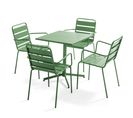 Palavas - Ensemble Table De Jardin Et 4 Fauteuils En Métal Vert Cactus