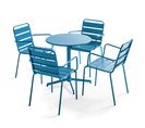 Palavas - Ensemble Table De Jardin Et 4 Fauteuils Métal Bleu Pacific