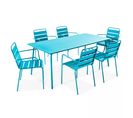 Palavas - Ensemble Table De Jardin Et 6 Fauteuils En Métal Bleu