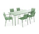 Palavas - Ensemble Table De Jardin Et 6 Fauteuils En Métal Vert Cactus