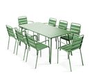 Palavas - Ensemble Table De Jardin Et 8 Fauteuils En Métal Vert Cactus