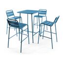 Table De Bar 70x70x105cm Et 4 Chaises Hautes 49x58x101cm, En Acier, Palavas Bleu