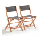 Lot De 2 Chaises Pliantes En Bois D'eucalyptus Et Textilène Noir