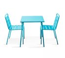 Palavas - Ensemble Table De Jardin Carrée Et 2 Chaises Acier Bleu