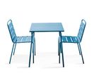 Palavas - Ensemble Table De Jardin Carrée Et 2 Chaises Acier Bleu Pacific