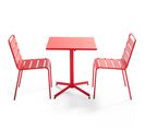 Palavas - Ensemble Table De Jardin Carrée Et 2 Chaises Métal Rouge