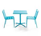 Palavas - Ensemble Table De Jardin Carrée Et 2 Chaises Métal Bleu