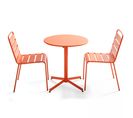 Palavas - Ensemble Table De Jardin Ronde Et 2 Chaises Métal Orange