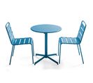 Palavas - Ensemble Table De Jardin Ronde Et 2 Chaises Métal Bleu Pacific