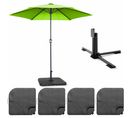 Parasol Droit Inclinable 3m Et 4 Dalles à Lester Remplissables Vert