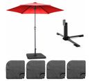 Parasol Droit Inclinable 3m Et 4 Dalles à Lester Remplissables Rouge