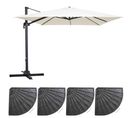 Parasol Déporté Rotatif 3x3m Et 4 Dalles Lestées Aluminium Blanc