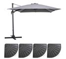 Parasol Déporté Rotatif  3x3m Et 4 Dalles Lestées Aluminium Gris