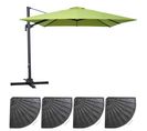 Parasol Déporté Rotatif 3x3m Et 4 Dalles Lestées Aluminium Vert