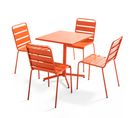 Palavas - Table Carrée 70 Cm Plateau Inclinable Et 4 Chaises Orange