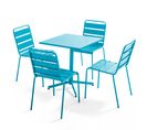 Palavas - Table Carrée 70 Cm Plateau Inclinable Et 4 Chaises Bleu