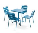 Palavas - Table Carrée 70 Cm Plateau Inclinable Et 4 Chaises Bleu Pacific