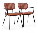 Lot De 2 Chaises Avec Accoudoirs En Textile Enduit Marron Foncé