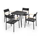 Ensemble Table De Jardin Et 4 Fauteuils En Aluminium/bois Noir